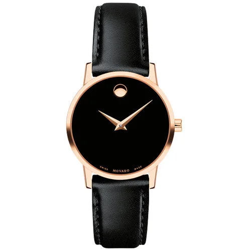 waterproof sport watches with sapphire crystal-Movado Museum Classic Black Dial Women 28mm