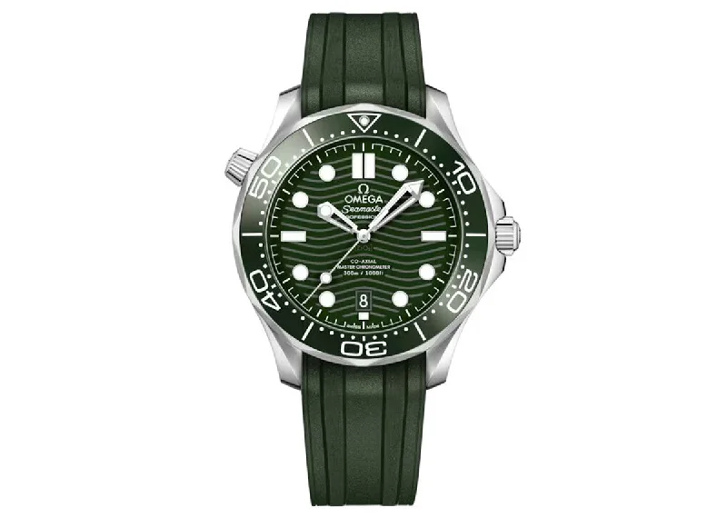 fitness smartwatches with built-in workout modes-Omega Seamaster 42mm Diver 210.32.42.20.10.001 Rubber Strap Green Dial