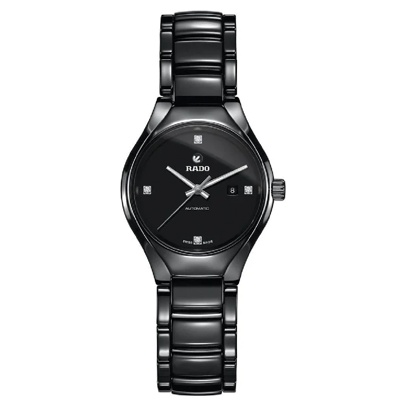 customizable watches with engraved names-Rado True Black Dial Women 30mm