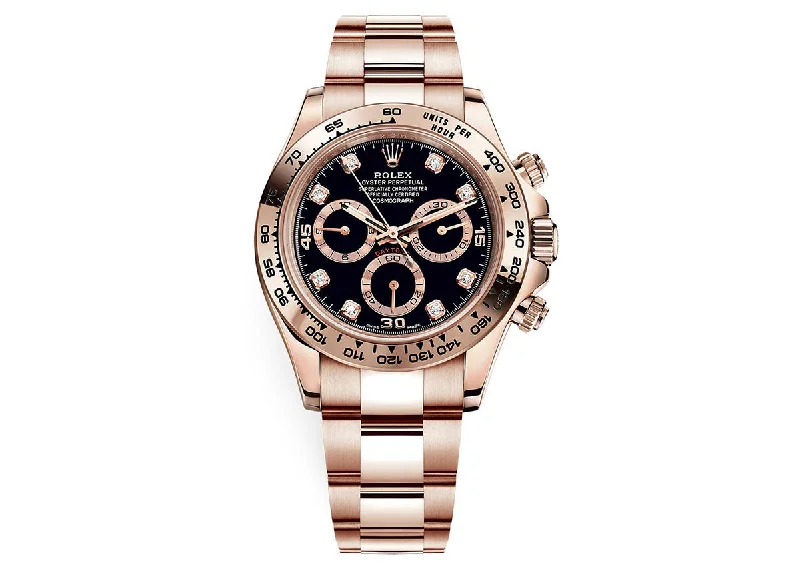 best watches for hiking with GPS and altimeter-Rolex Cosmograph Daytona 40mm 116505 Everose Gold Black Diamond Dial