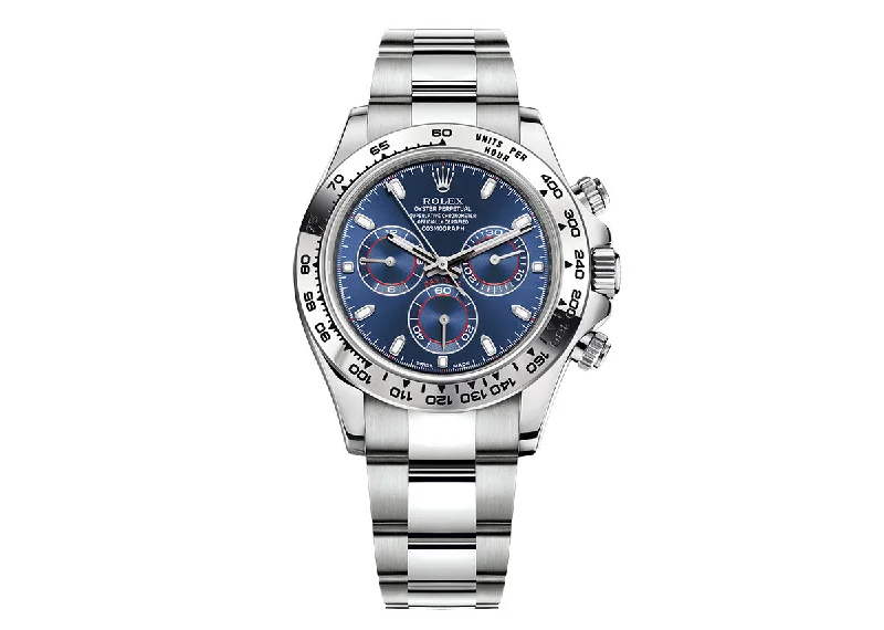 watches with scratch-resistant glass for durability-Rolex Cosmograph Daytona 40mm 116509 White Gold Oyster Bright Blue Dial