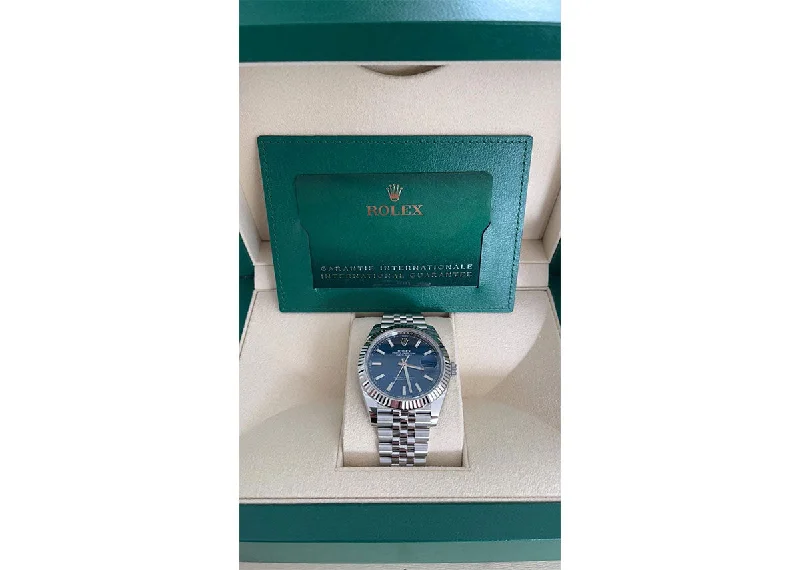 women’s watches with adjustable stainless steel bands-Rolex Datejust 41mm 126334 Oystersteel Jubilee Fluted Bright Blue Dial