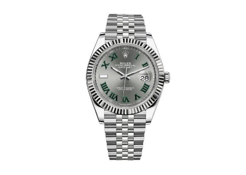 watches with interchangeable straps for customization-Rolex Datejust 41mm 126334 Oyster Jubilee Fluted Wimbledon Slate Dial