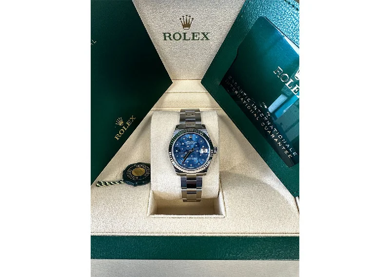 smartwatch for women with built-in calendar and reminders-Rolex DateJust 31mm 278274 Oystersteel Azzurro Blue Floral Motif Dial