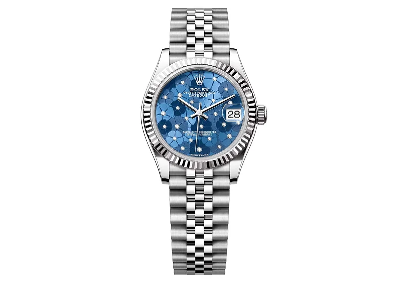 waterproof sport watches for hiking and outdoor adventures-Rolex DateJust 31mm 278274 Oystersteel Jubilee Azzurro Blue Floral Motif Dial