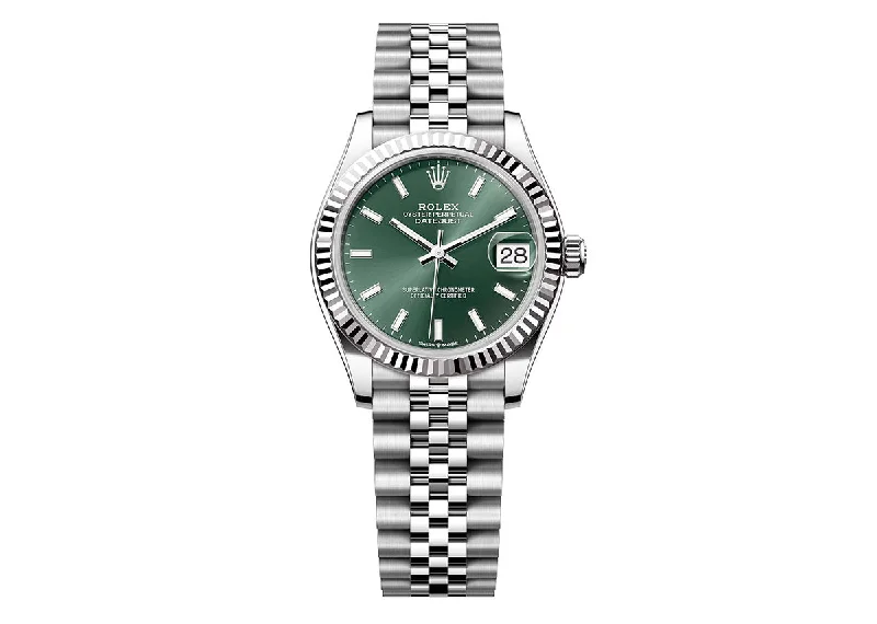 vintage-inspired watches with modern technology-Rolex DateJust 31mm 278274 Oystersteel Jubilee Fluted Bezel Mint Green Dial