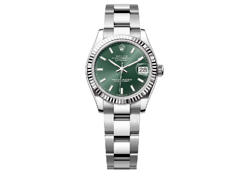 watches with stylish leather bands for vintage look-Rolex DateJust 31mm 278274 Oystersteel Fluted Bezel Mint Green Dial