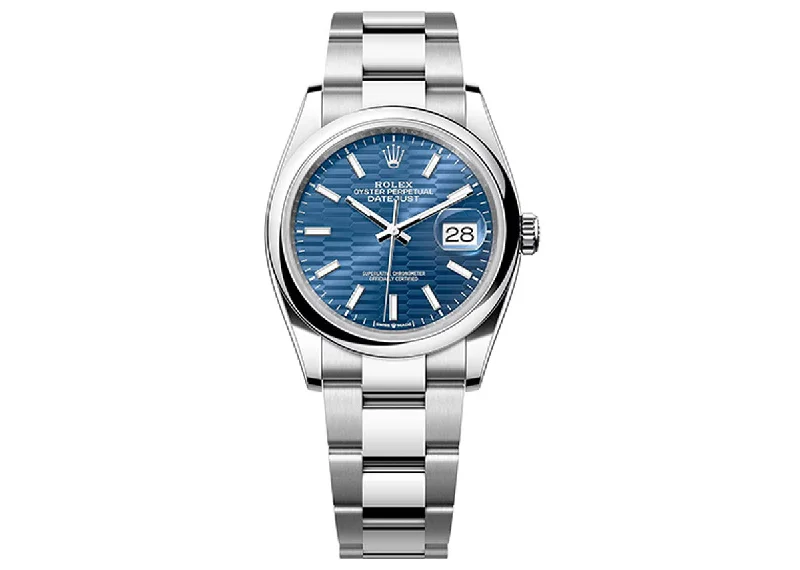 durable watches for construction workers with tough materials-Rolex DateJust 36mm 126200 Oystersteel Blue Motif Dial