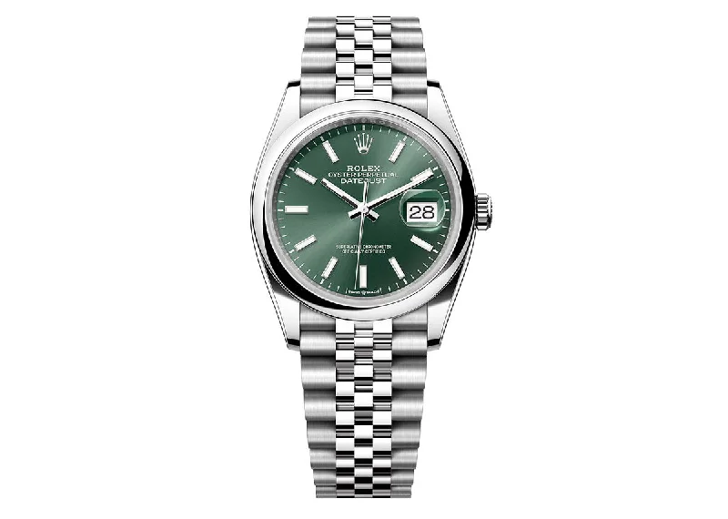 best diving watches with clear dials for easy reading-Rolex DateJust 36mm 126200 Oystersteel Jubilee Mint Green Dial