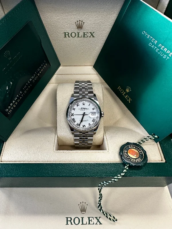 women’s watches with sleek design and modern appeal-Rolex DateJust 36mm 126200 Oystersteel Jubilee White Roman Dial