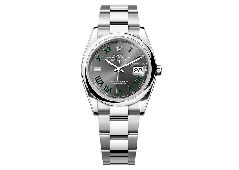 best sports watches with built-in timer for workouts-Rolex DateJust 36mm 126200 Oystersteel Slate Roman Dial