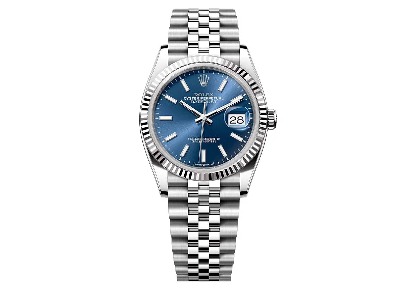 classic diving watches for men with superior water resistance-Rolex DateJust 36mm 126234 Oyster Jubilee Fluted Bezel Blue Dial