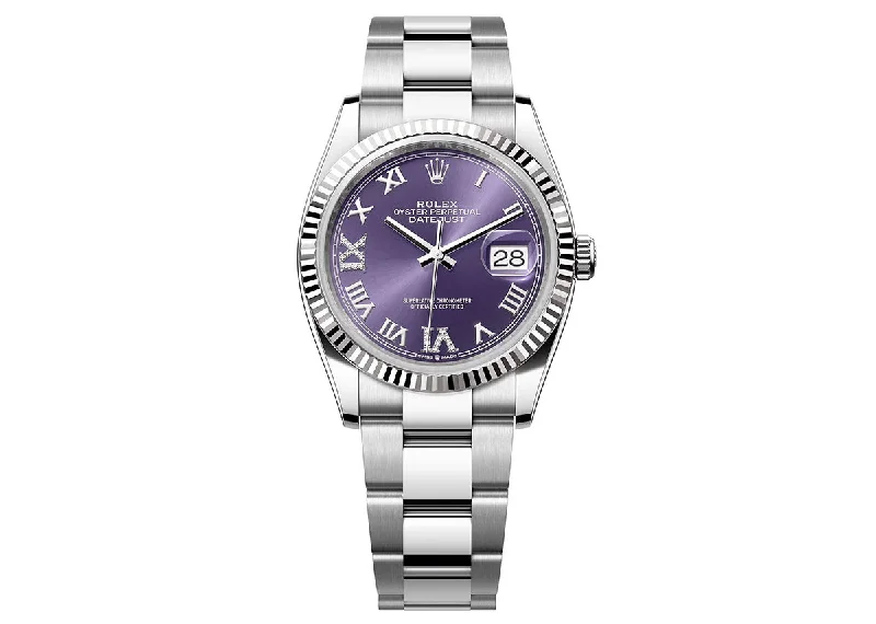 fitness watches with heart rate monitor and GPS-Rolex Datejust 36mm 126234 Oystersteel Aubergine Diamond Dial