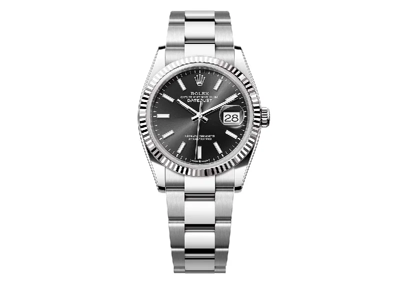 stylish wristwatches for men with adjustable straps-Rolex DateJust 36mm 126234 Oystersteel Fluted Bezel Bright Black Dial