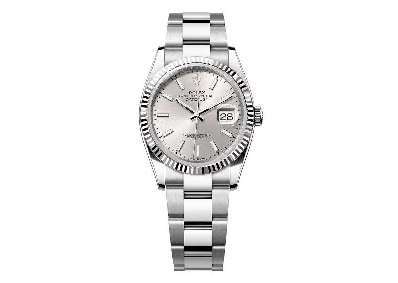 watches with sapphire glass for scratch resistance-Rolex DateJust 36mm 126234 Oystersteel Fluted Bezel Silver Dial