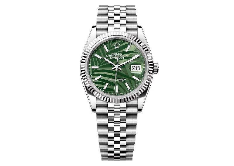 customizable watches for special events and gifting-Rolex DateJust 36mm 126234 Oyster Jubilee Olive Green Palm Motif Dial