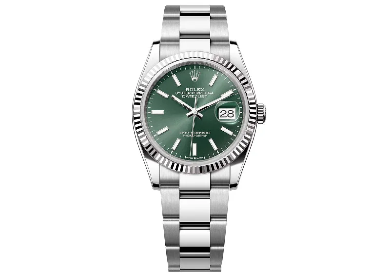 watches with built-in GPS and route tracking for hiking-Rolex DateJust 36mm 126234 Oystersteel Oyster Mint Green Dial