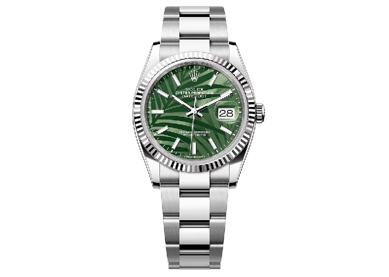 affordable fitness trackers with customizable features-Rolex DateJust 36mm 126234 Oystersteel Olive Green Palm Motif Dial