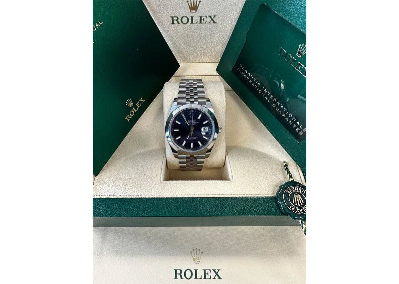 solar-powered watches with high-efficiency panels-Rolex DateJust 41mm 126300 Oystersteel Jubilee Bright Blue Dial