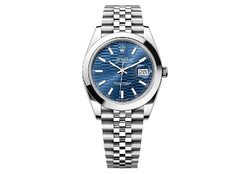 watches with interchangeable faces and straps for versatility-Rolex DateJust 41mm 126300 Oystersteel Jubilee Blue Motif Dial