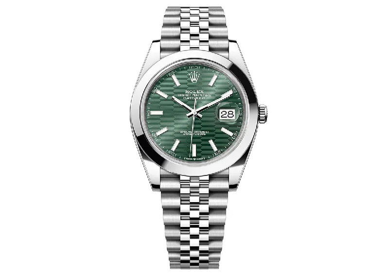 watches for men with integrated fitness tracking functions-Rolex DateJust 41mm 126300 Oystersteel Jubilee Green Motif Dial