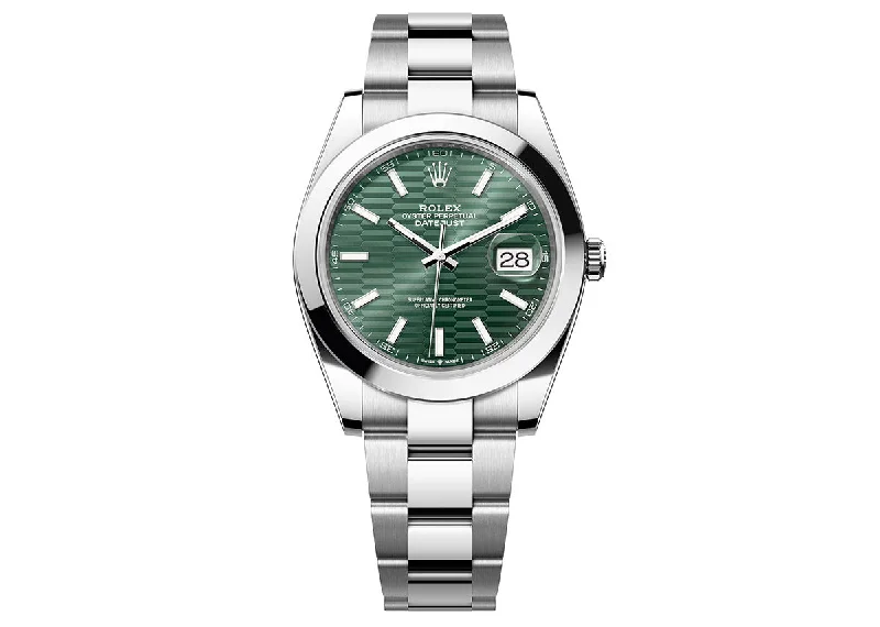 best watches for women with interchangeable leather bands-Rolex DateJust 41mm 126300 Oystersteel Oyster Motif Green Dial