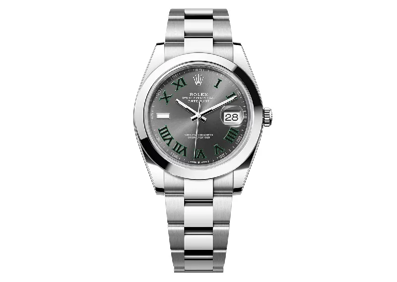 watches for women with clear dial and easy-to-read hands-Rolex DateJust 41mm 126300 Oystersteel Slate Roman Dial