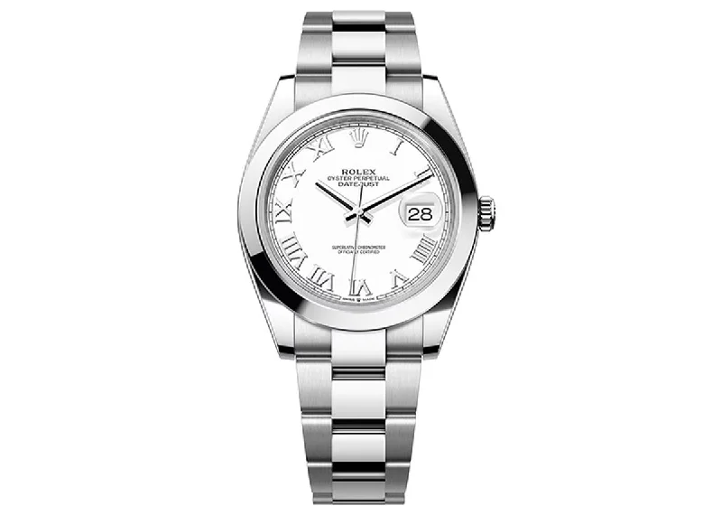 best watches for casual work attire and everyday wear-Rolex DateJust 41mm 126300 Oystersteel White Roman Dial