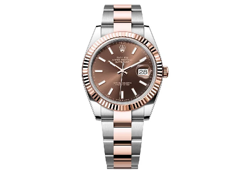 watches with stainless steel and ceramic for modern appeal-Rolex DateJust 41mm 126331 Oystersteel Two-Tone Chocolate Dial