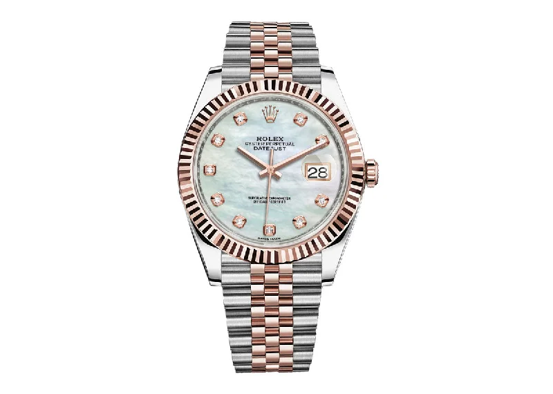 watches with GPS and heart rate sensor for athletes-Rolex Datejust 41mm 126331 Two-Tone Jubilee Mother Of Pearl Dial