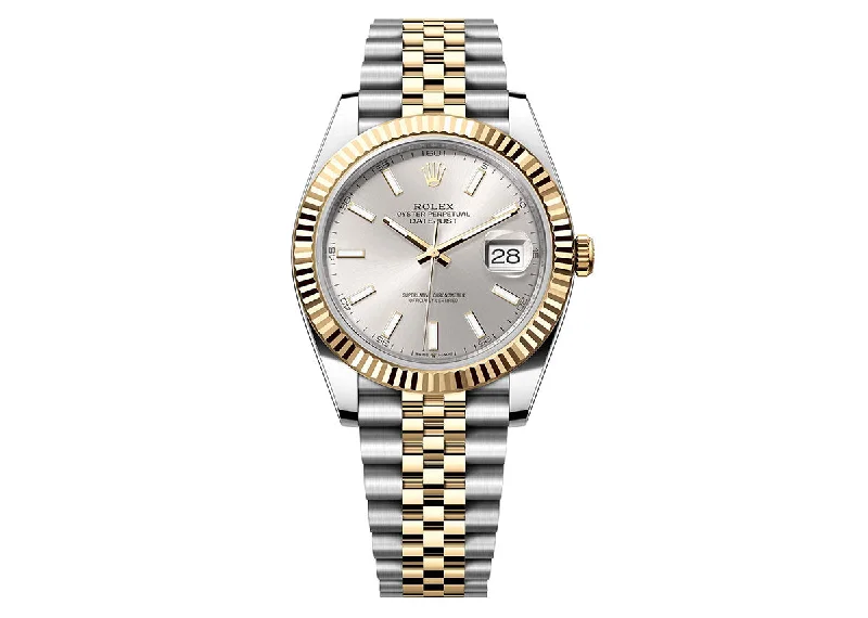 watches with rose gold accents for modern and elegant style-Rolex DateJust 41mm 126333 Oystersteel Jubilee Two-Tone Silver Dial