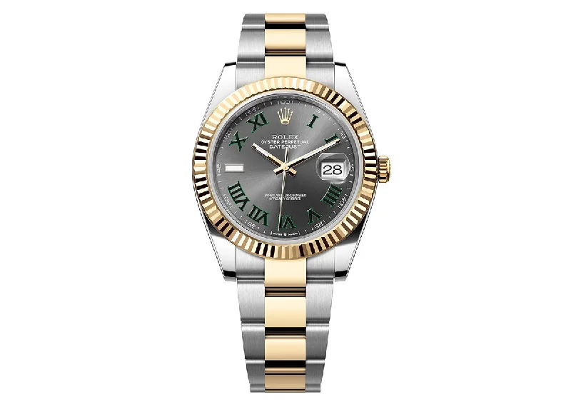 solar-powered watches for hiking and adventure-Rolex DateJust 41mm 126333 Oystersteel Two-Tone Slate Roman Dial