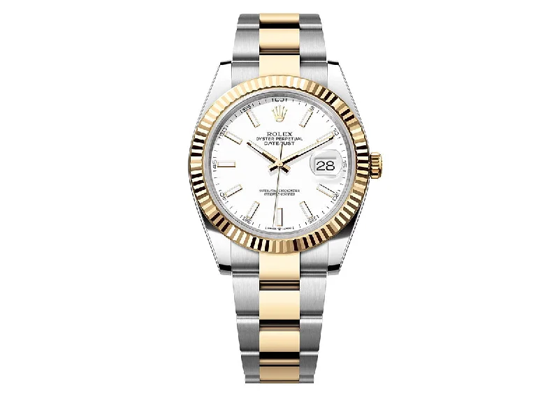 men’s classic wristwatches with leather strap-Rolex DateJust 41mm 126333 Oystersteel Two-Tone White Dial