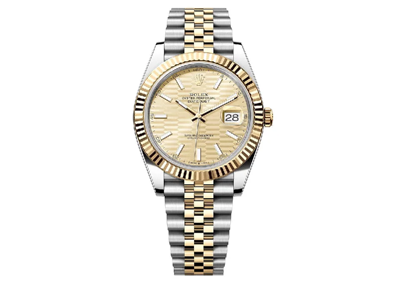 watches with multiple time zone display-Rolex Datejust 41mm 126333 Two-Tone Jubilee Golden Motif Dial