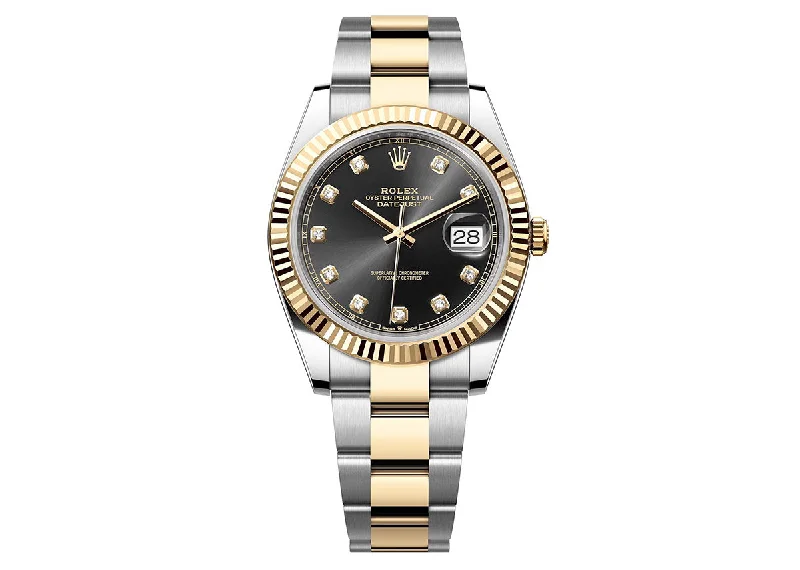 watches with chronograph feature for timing events-Rolex Datejust 41mm 126333 Two-Tone Oyster Black Diamond Dial