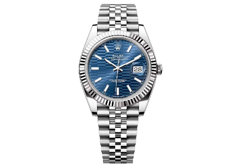 durable outdoor watches with shock resistance-Rolex DateJust 41mm 126334 Jubilee Fluted Bright Blue Motif Dial