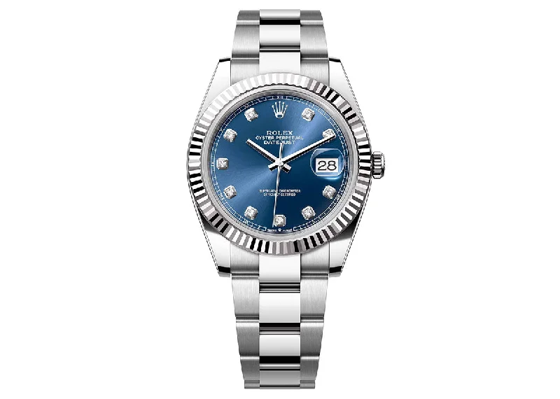 best smartwatches for women with heart rate tracking-Rolex Datejust 41mm 126334 Oystersteel Bright Blue Diamond Dial