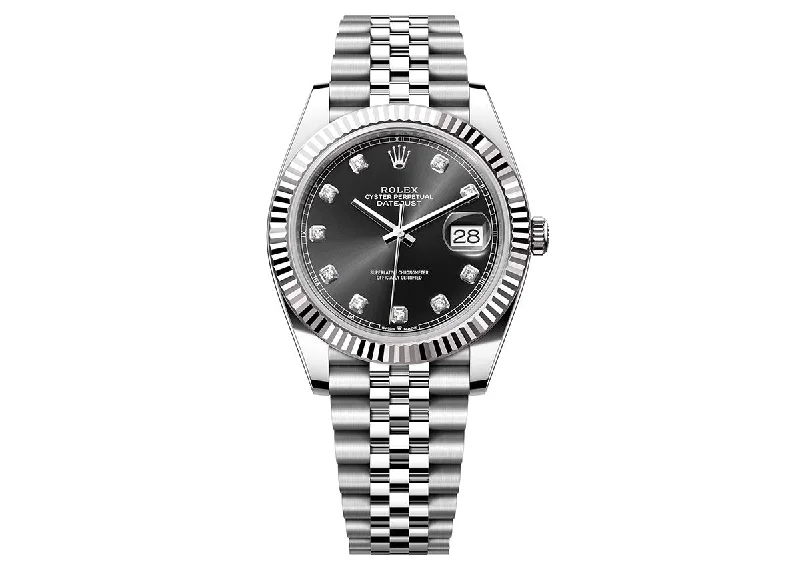 eco-friendly watches with sustainable materials-Rolex DateJust 41mm 126334 Oystersteel Jubilee Black Diamond Dial