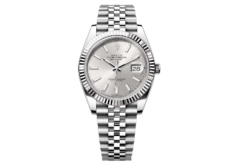 best men’s watches for casual wear-Rolex DateJust 41mm 126334 Oyster Jubilee Fluted Bezel Silver Dial