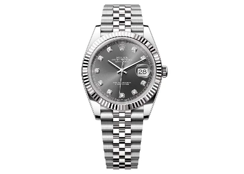 watches for men with durable stainless steel case-Rolex DateJust 41mm 126334 Oystersteel Jubilee Slate Diamond Dial