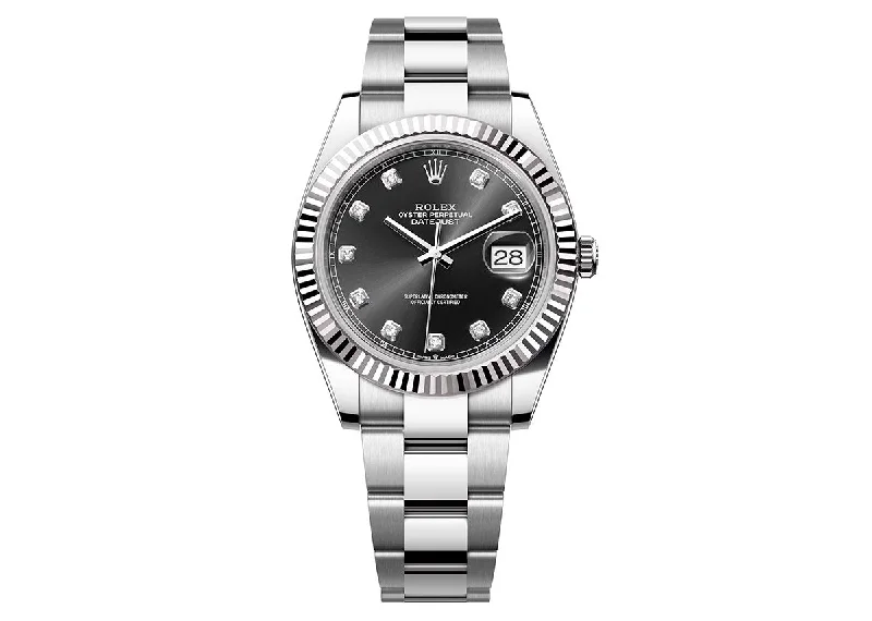 watches with black leather strap for classic look-Rolex DateJust 41mm 126334 Oystersteel Oyster Black Diamond Dial