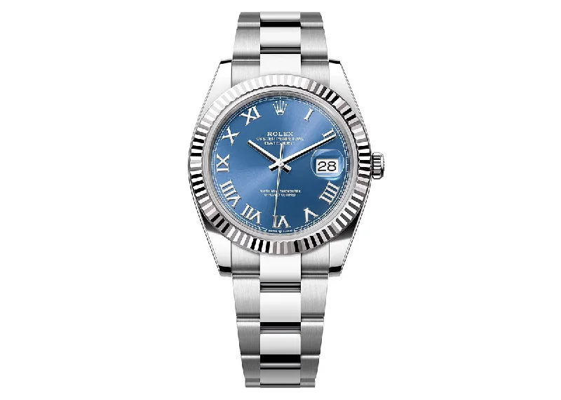 luxury watches with diamond accents for elegance-Rolex DateJust 41mm 126334 Oystersteel Fluted Bezel Blue Roman Dial