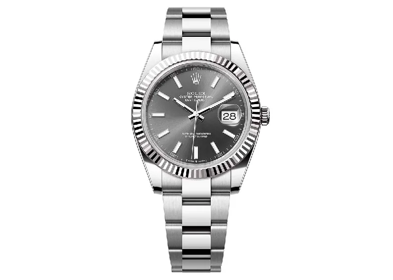 watches for men with rubber strap for comfort-Rolex DateJust 41mm 126334 Oystersteel Fluted Bezel Slate Dial