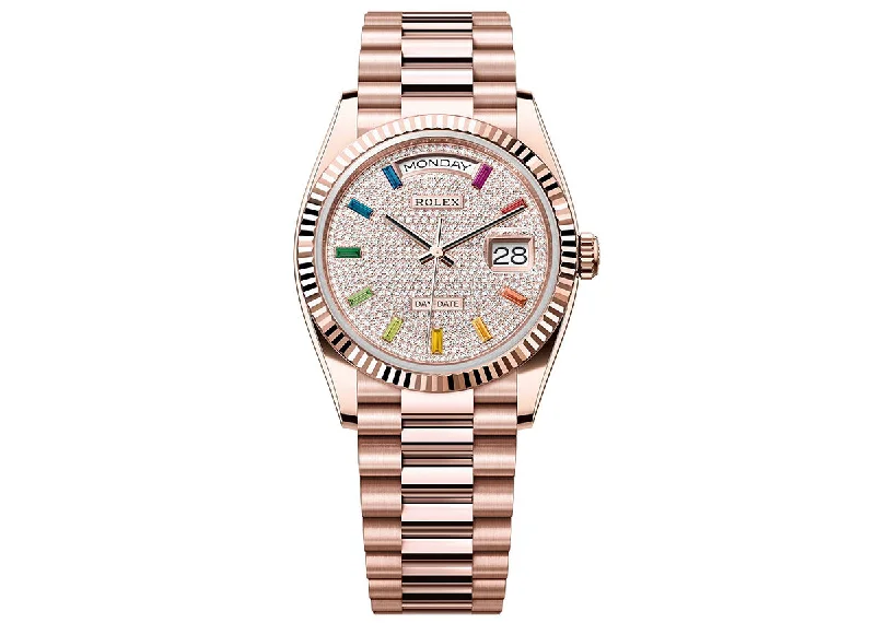 watches with luminous hands for night visibility-Rolex Day-Date 36mm 128235 Everose Gold President Diamond-Paved Dial