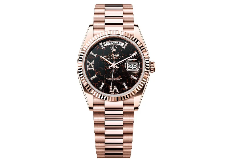 best watches for marathon runners with GPS-Rolex Day-Date 36mm 128235 Everose Gold President Eisenkiesel Diamond Dial