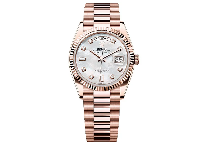 watches with chronograph and date function for precision-Rolex Day-Date 36mm 128235 Everose Gold President Mother of Pearl Diamond Dial