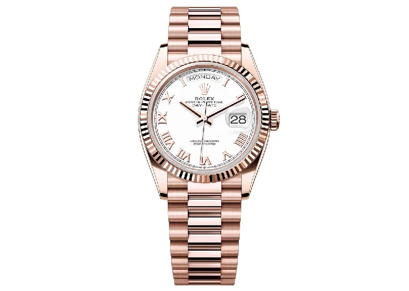 smartwatches with fitness apps and workout tracking-Rolex Day-Date 36mm 128235 Everose Gold President White Roman Dial