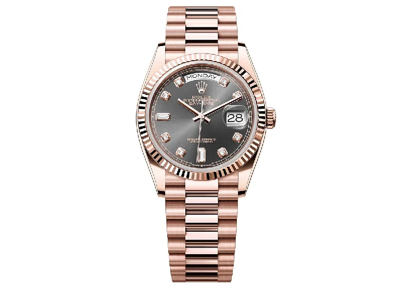 classic leather band watches for everyday use-Rolex Day-Date 36mm 128235 Everose Gold President Slate Diamond Dial