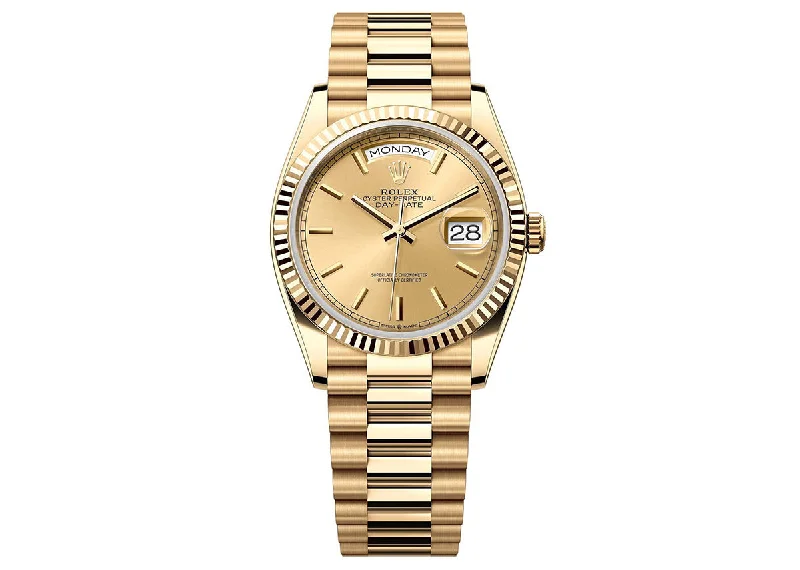 smartwatches with built-in voice assistant-Rolex Day-Date 36mm 128238 Yellow Gold President Champagne Dial