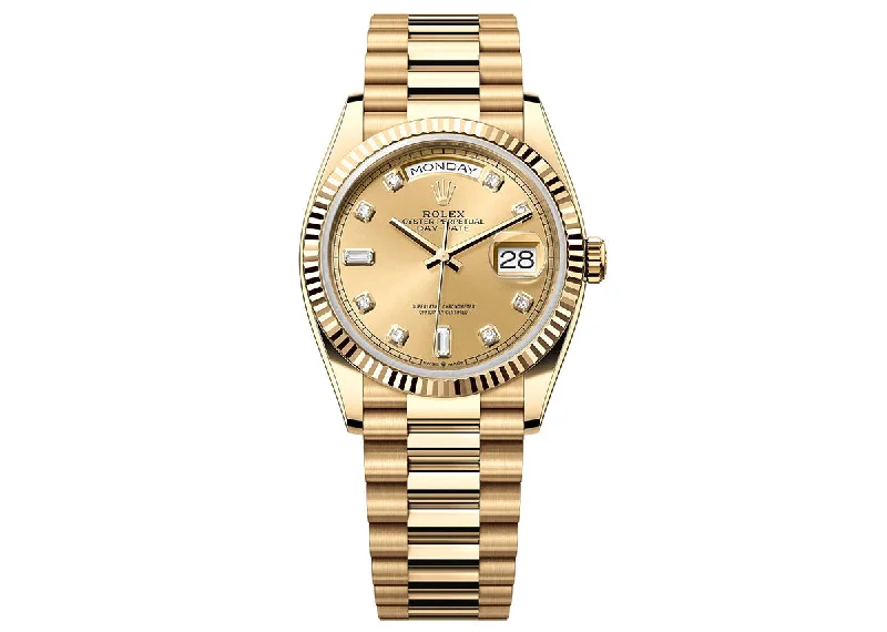 best smartwatch for seniors with fall detection-Rolex Day-Date 36mm 128238 Yellow Gold President Diamond Champagne Dial